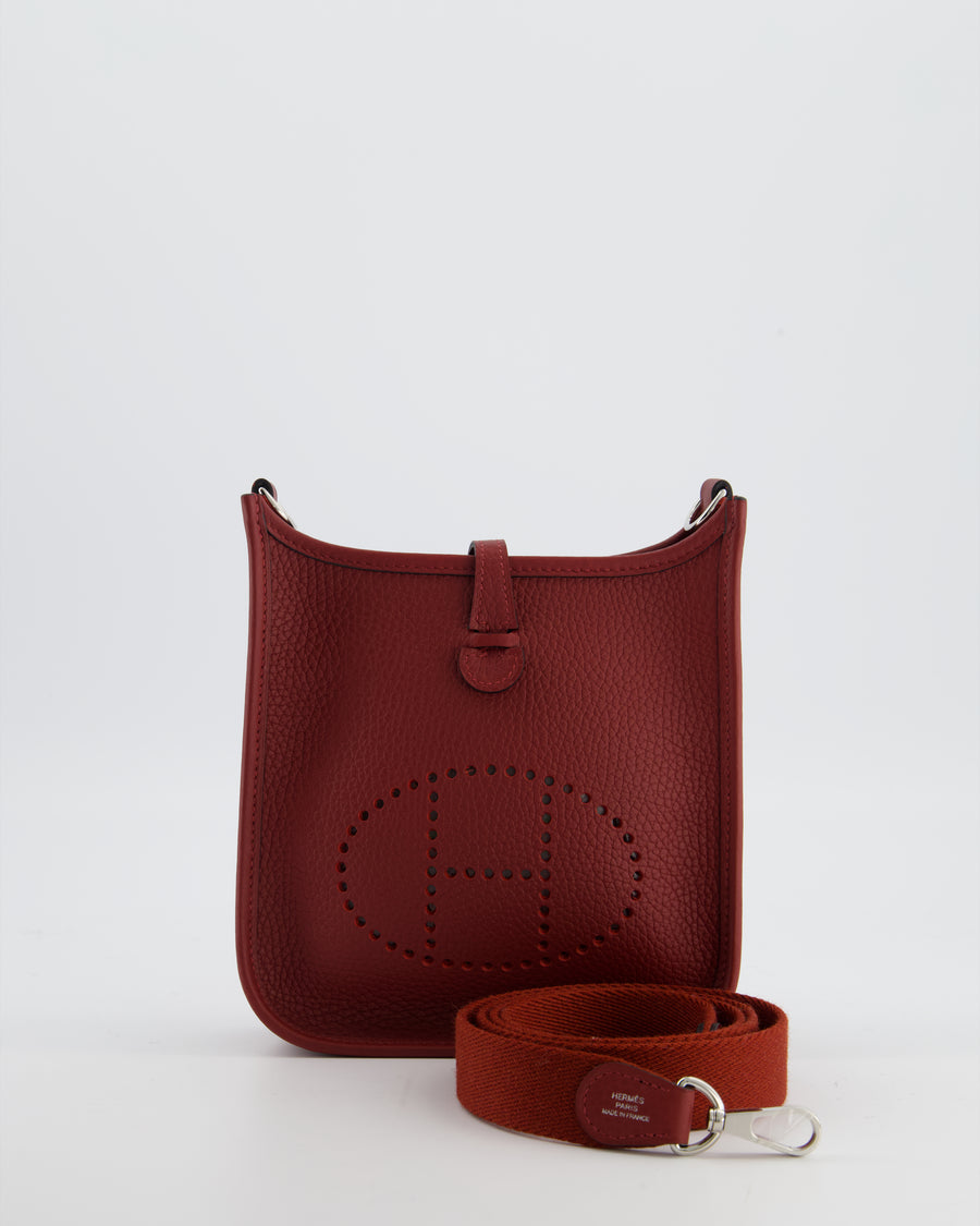 Hermès Mini Evelyne Bag in Rouge H in Clemence Leather with Palladium Hardware