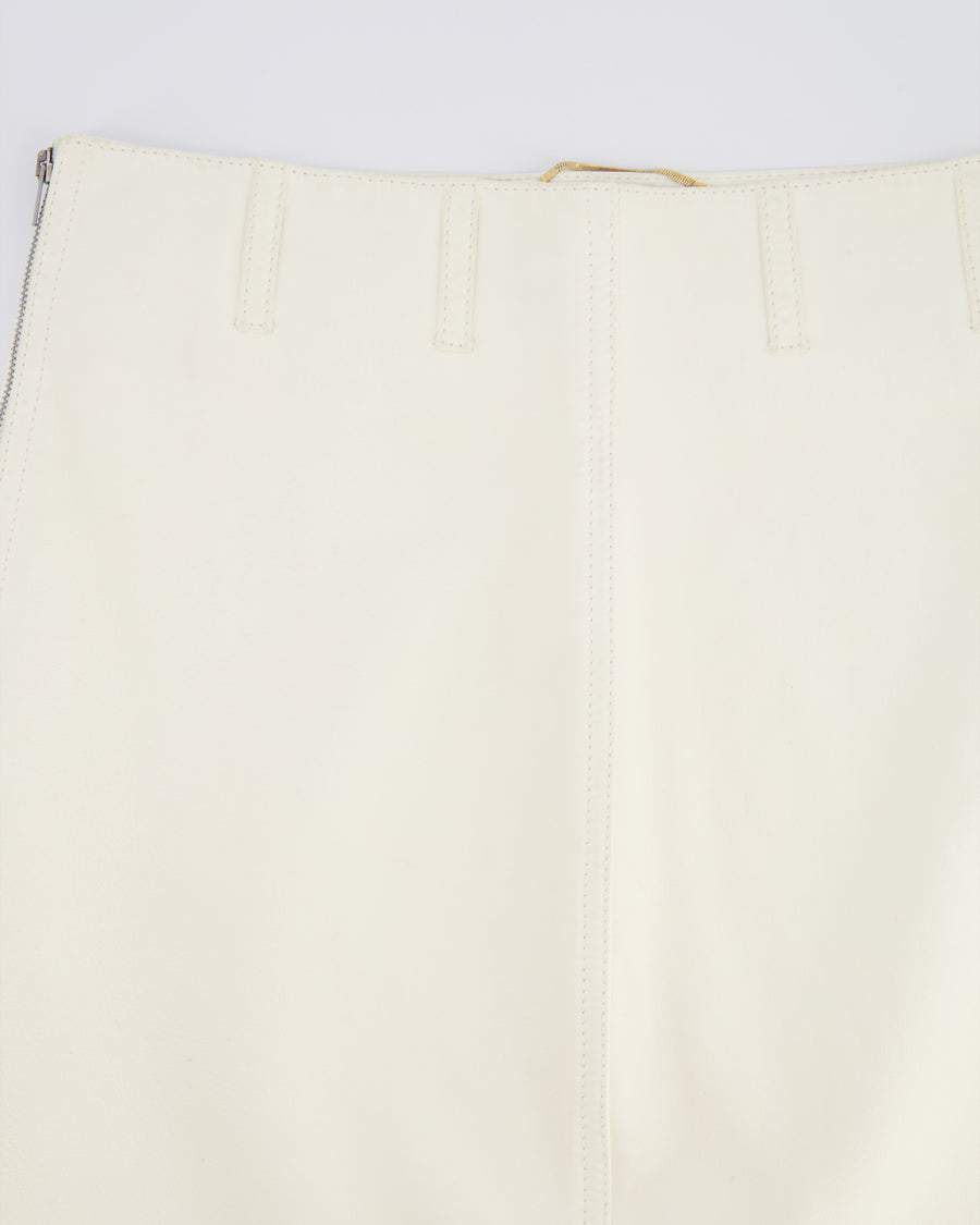 Saint Laurent White Lambskin Leather Mini Skirt with Silver Zipper Detail Size FR 38 (UK 10)