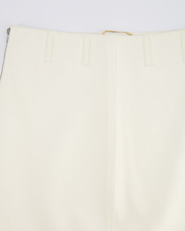 Saint Laurent White Lambskin Leather Mini Skirt with Silver Zipper Detail Size FR 38 (UK 10)