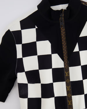Louis Vuitton Black and White Checkered Mini Dress with Brown Monogram Details FR 38 (UK 10)
