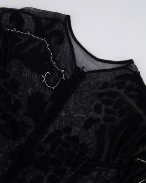 Jitrois Black Leather and Mesh Mini Dress with Crystal Embellished Suede Appliques Size FR 36 (UK 8)