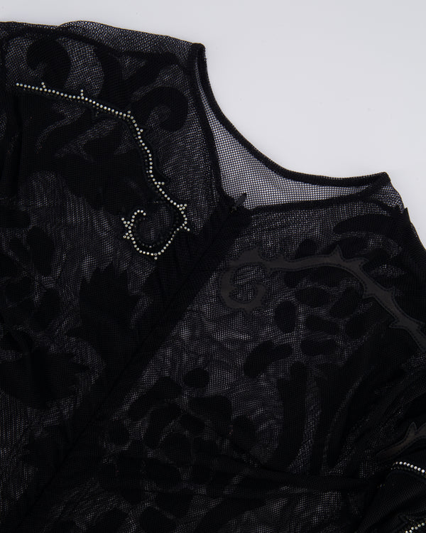 Jitrois Black Leather and Mesh Mini Dress with Crystal Embellished Suede Appliques Size FR 36 (UK 8)