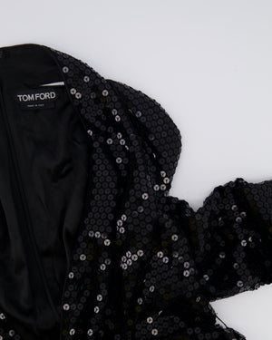 Tom Ford Black Sequin Embellished Mini Dress with Cut Outs and Draped Belt Detail Size IT 38 (UK 6)