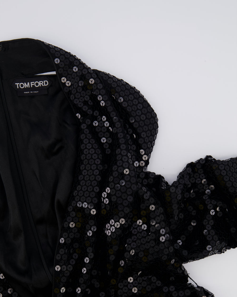 Tom Ford Black Sequin Embellished Mini Dress with Cut Outs and Draped Belt Detail Size IT 38 (UK 6)