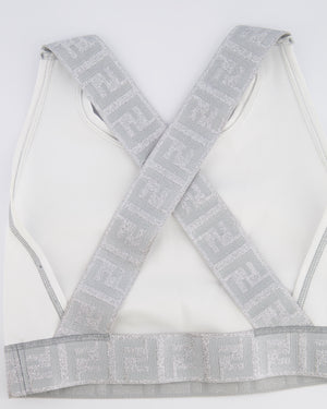 Fendi White Top and Leggings Sports Set with Silver Metallic Logo Details Size UK 8/UK 10