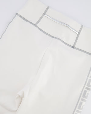Fendi White Top and Leggings Sports Set with Silver Metallic Logo Details Size UK 8/UK 10