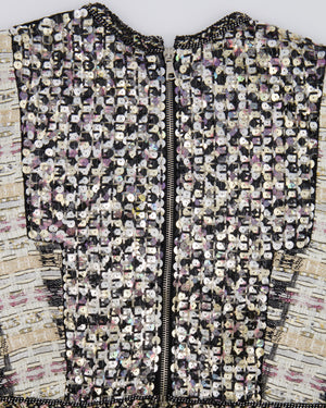 Ralph & Russo Black and Multi-Colour Tweed Sequin Top and Mini Skirt Set with Textured Gold Buttons Size FR 38/40 (UK 10/12)