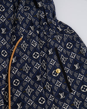 Louis Vuitton Since 1854 Navy Silk Mini Dress with White Monogram and Gold Logo Buttons Size FR 38 (UK 10)