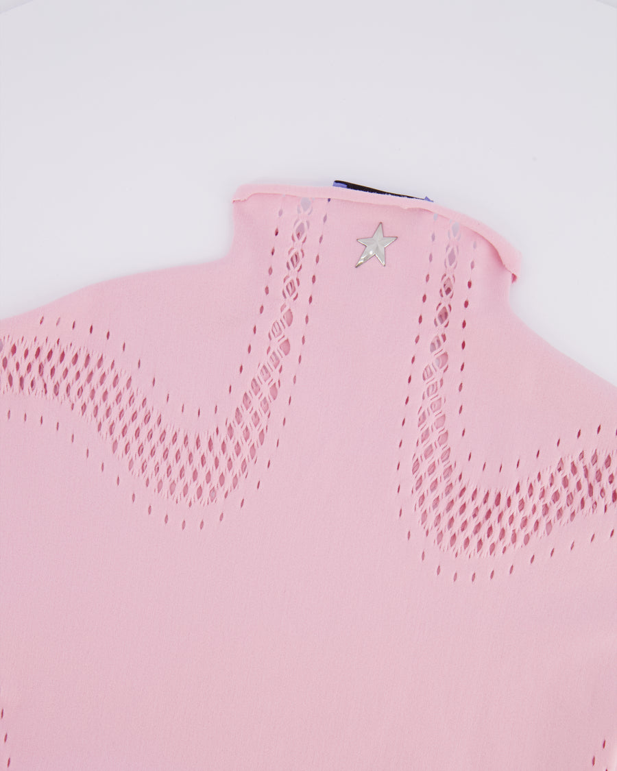 Mugler Light Pink Long Sleeved Mini Dress with Perforated Details Size US 2 (UK 6) RRP £500