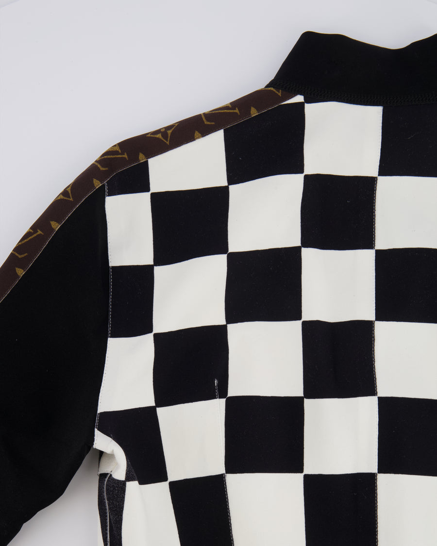 Louis Vuitton Black and White Checkered Mini Dress with Brown Monogram Details FR 38 (UK 10)