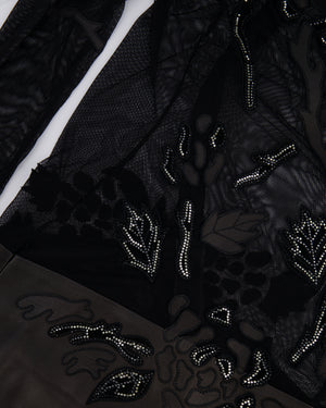 Jitrois Black Leather and Mesh Mini Dress with Crystal Embellished Suede Appliques Size FR 36 (UK 8)
