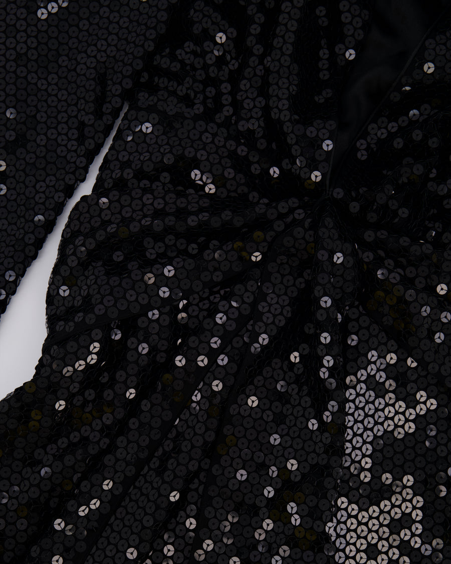 Tom Ford Black Sequin Embellished Mini Dress with Cut Outs and Draped Belt Detail Size IT 38 (UK 6)