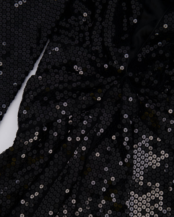 Tom Ford Black Sequin Embellished Mini Dress with Cut Outs and Draped Belt Detail Size IT 38 (UK 6)