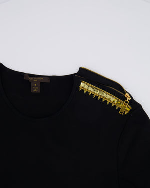 Louis Vuitton Black Short Sleeved Top with Gold Sequin Embroideries and Zipper Detail Size S (UK 8)
