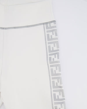 Fendi White Top and Leggings Sports Set with Silver Metallic Logo Details Size UK 8/UK 10