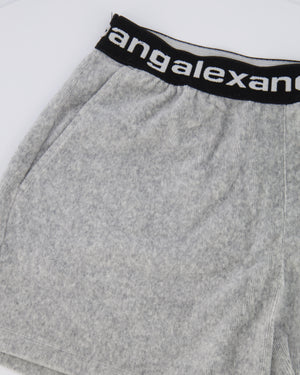 Alexander Wang Light Grey Ribbed Shorts and Top Set with Black Logo Size M (UK 10)