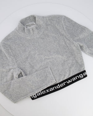 Alexander Wang Light Grey Ribbed Shorts and Top Set with Black Logo Size M (UK 10)