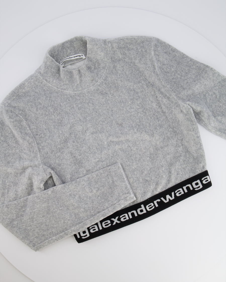 Alexander Wang Light Grey Ribbed Shorts and Top Set with Black Logo Size M (UK 10)