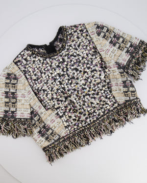 Ralph & Russo Black and Multi-Colour Tweed Sequin Top and Mini Skirt Set with Textured Gold Buttons Size FR 38/40 (UK 10/12)