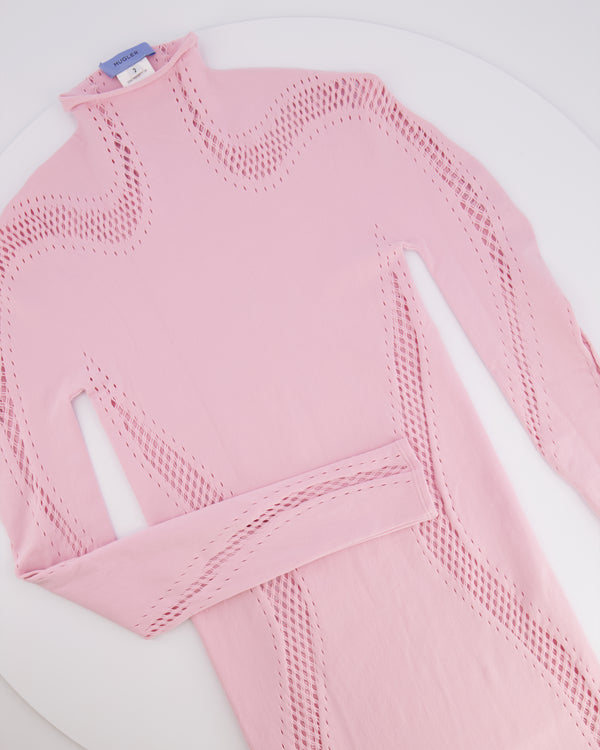Mugler Light Pink Long Sleeved Mini Dress with Perforated Details Size US 2 (UK 6) RRP £500