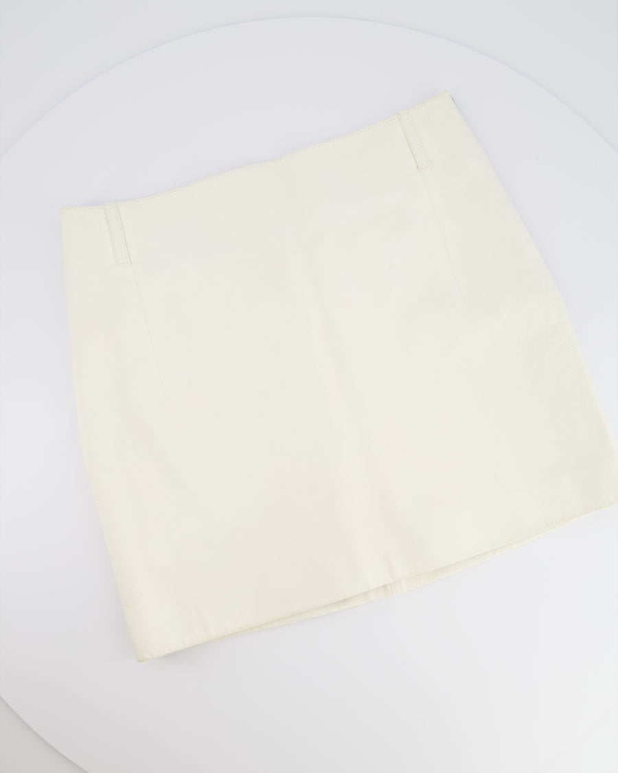 Saint Laurent White Lambskin Leather Mini Skirt with Silver Zipper Detail Size FR 38 (UK 10)