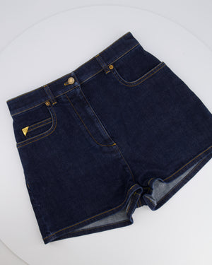 Louis Vuitton Blue Indigo Denim Shorts with Brown Leather LV Monogram Pocket Detail Size FR 38 (UK 10)