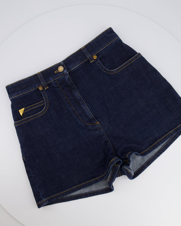 Louis Vuitton Blue Indigo Denim Shorts with Brown Leather LV Monogram Pocket Detail Size FR 38 (UK 10)