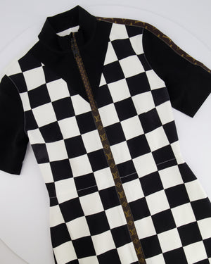 Louis Vuitton Black and White Checkered Mini Dress with Brown Monogram Details FR 38 (UK 10)