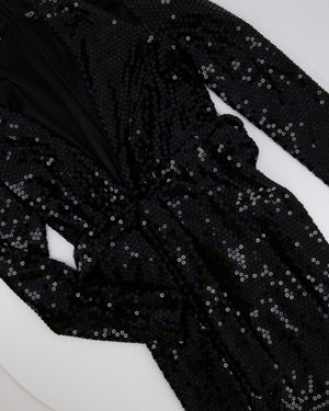 Tom Ford Black Sequin Embellished Mini Dress with Cut Outs and Draped Belt Detail Size IT 38 (UK 6)