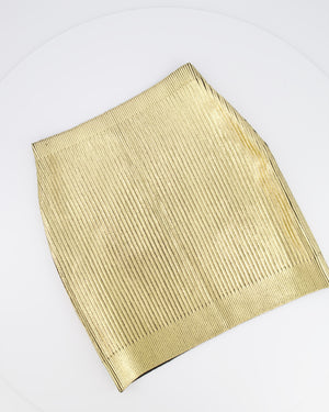 Saint Laurent Gold Metallic Ribbed Mini Skirt Size FR 36 (UK 8)