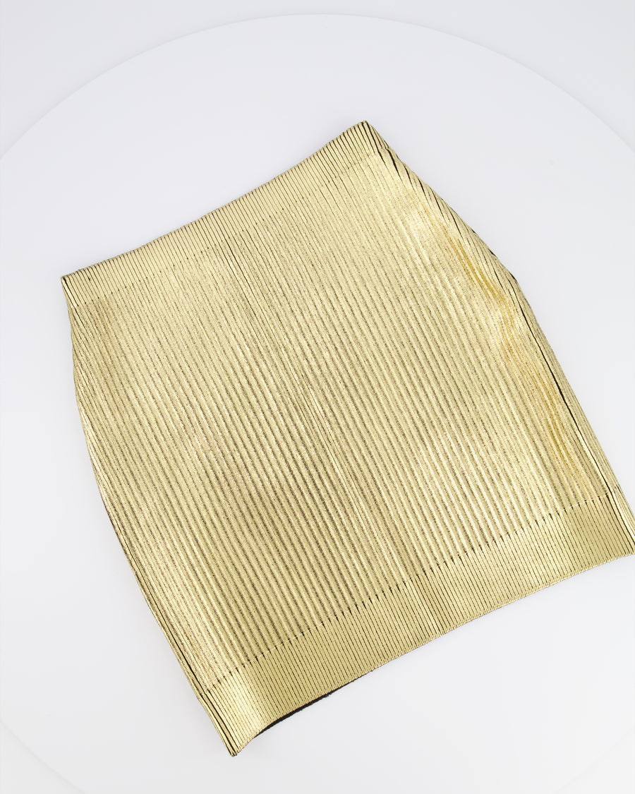 Saint Laurent Gold Metallic Ribbed Mini Skirt Size FR 36 (UK 8)