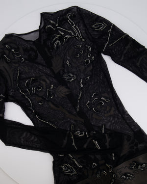 Jitrois Black Leather and Mesh Mini Dress with Crystal Embellished Suede Appliques Size FR 36 (UK 8)