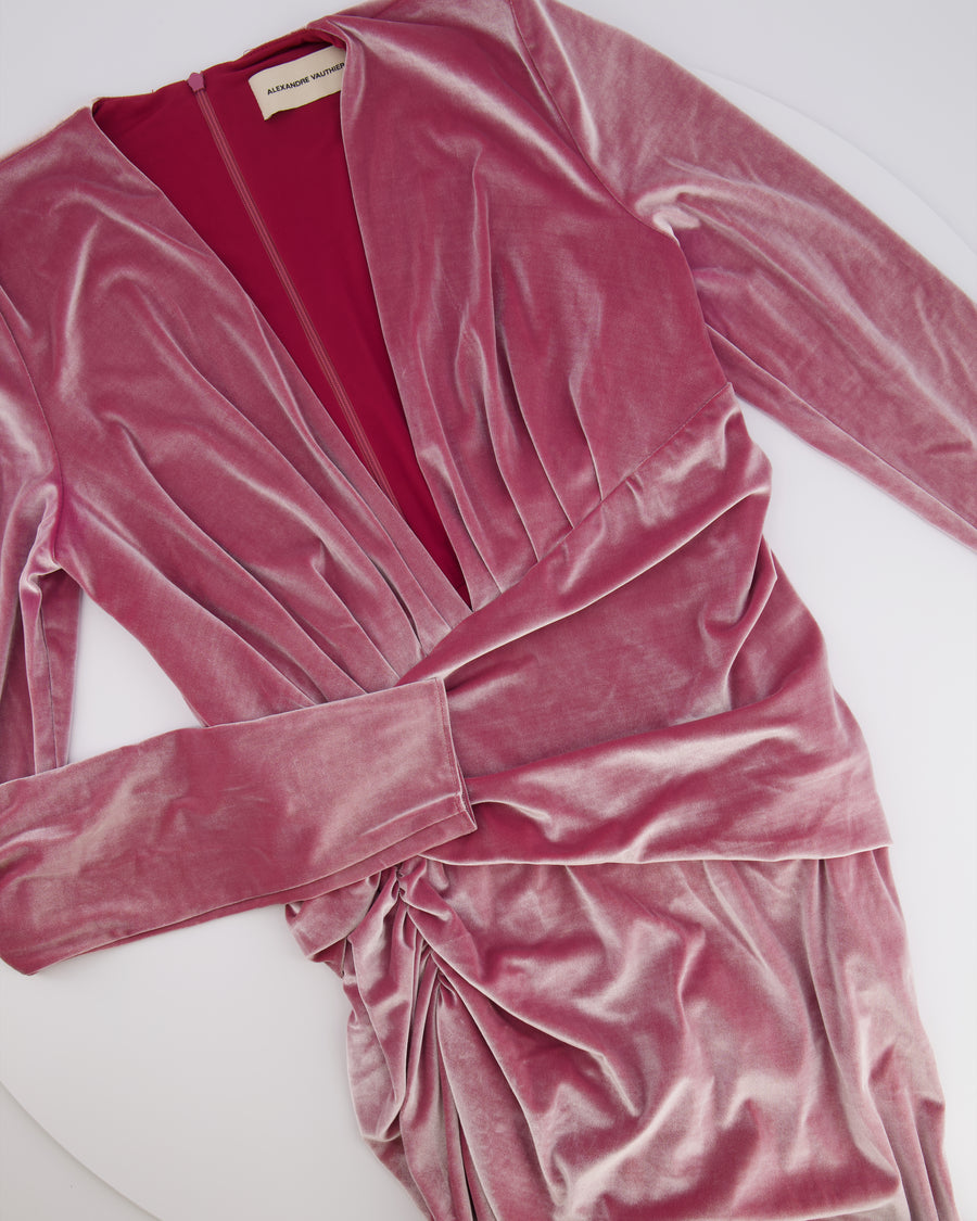 Alexandre Vauthier Pink Velour Asymmetric Mini Dress Size FR 42 (UK 14)