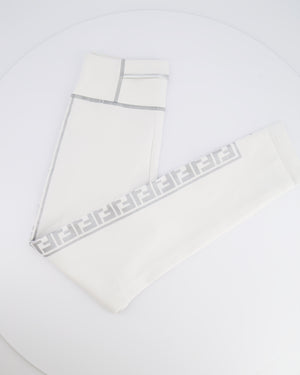 Fendi White Top and Leggings Sports Set with Silver Metallic Logo Details Size UK 8/UK 10