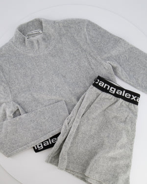 Alexander Wang Light Grey Ribbed Shorts and Top Set with Black Logo Size M (UK 10)