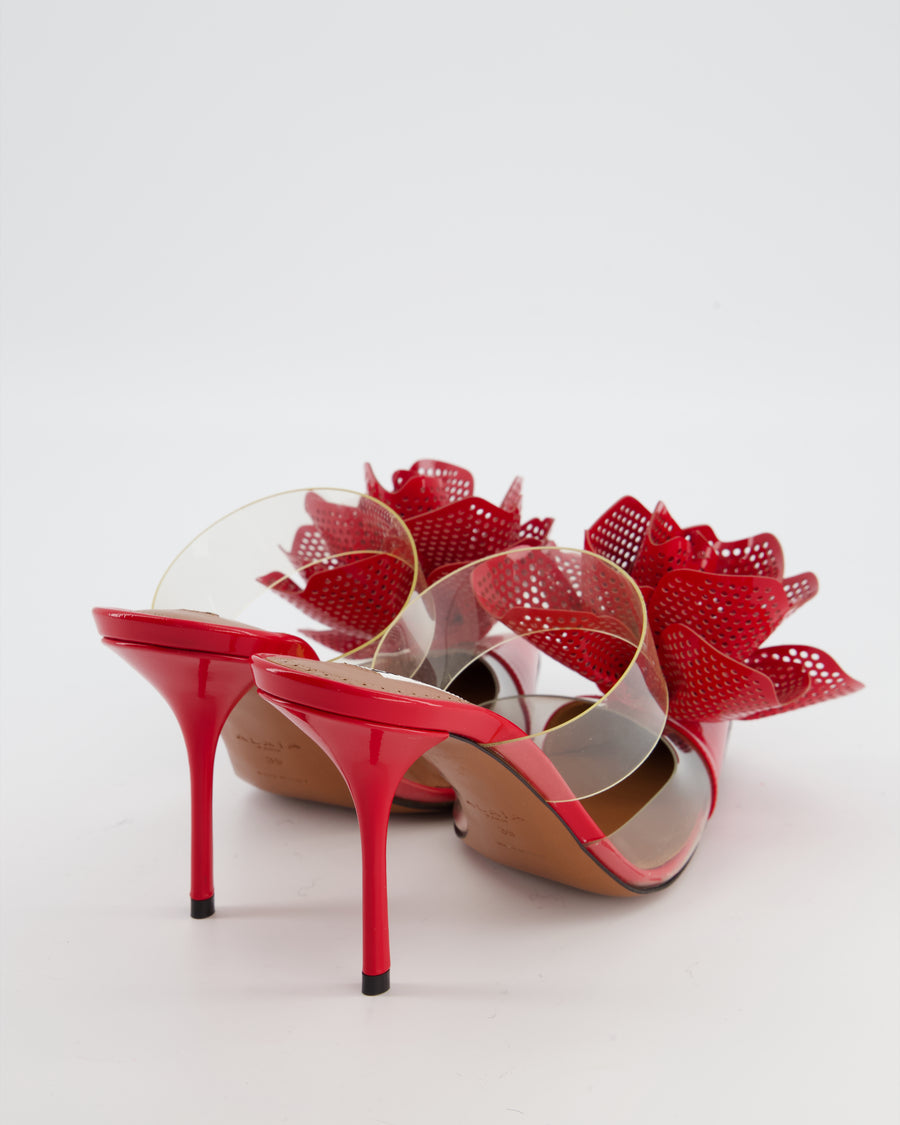 Alaïa Red Fleur Patent Leather Mules Size EU 39