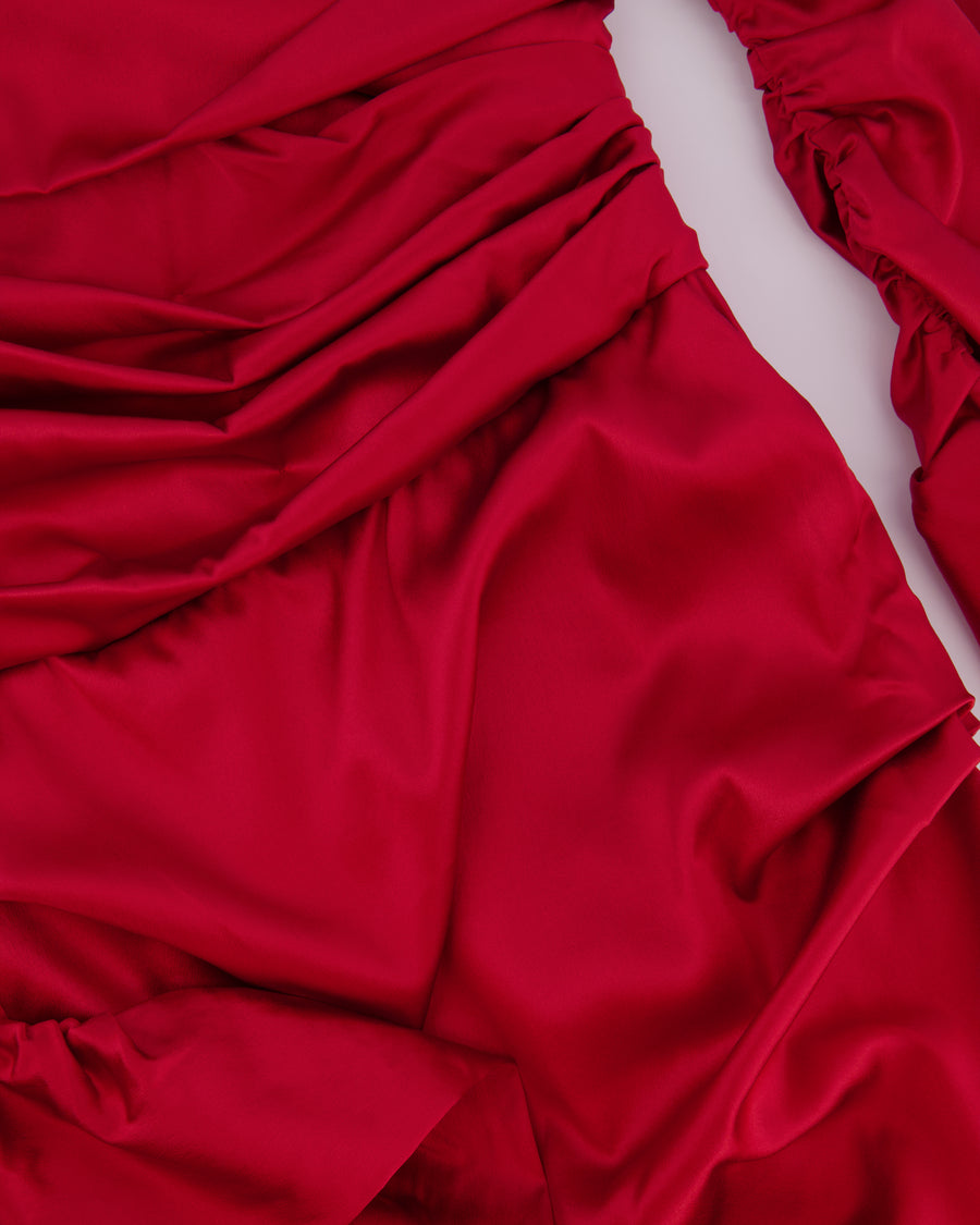 Dolce & Gabbana Red Silk Draped Mini Dress with Rouched Sleeves Detail Size IT 42 (UK 10)