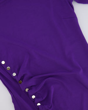 Paco Rabanne Purple Short Sleeved Mini Dress with Ruched Detail and Silver Buttons Size FR 38 (UK 10) RRP £700