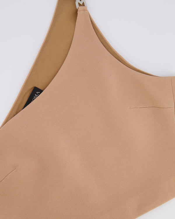 David Koma Beige One Shoulder Cropped Top with Silver Logo Detail Size UK 10 RRP £480