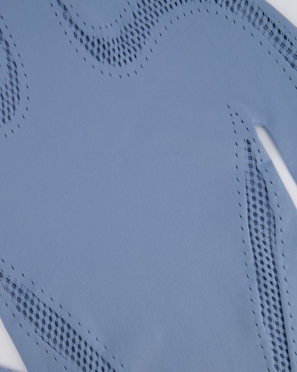 Mugler Baby Blue Perforated Long Sleeved Top with Silver Star Detail Size US 2 (UK 6)