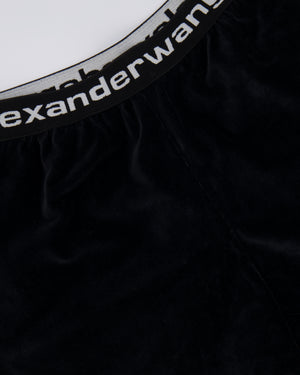 Alexander Wang Black Velour Ribbed Shorts with White Logo Band Detail Size M (UK 10) RRP £350