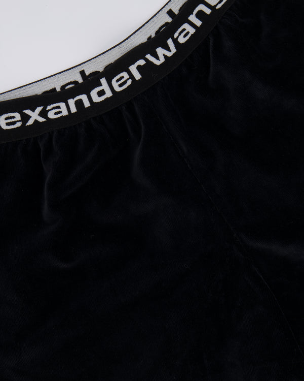 Alexander Wang Black Velour Ribbed Shorts with White Logo Band Detail Size M (UK 10) RRP £350