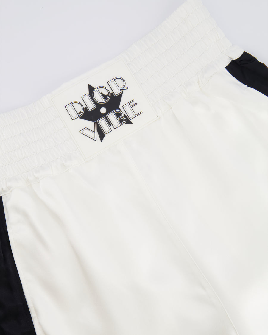 Christian Dior White Satin Shorts with Black Side Strips and Dior Vibe Detail Size S (UK 8)