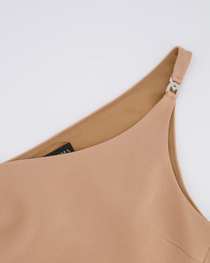 David Koma Beige One Shoulder Cropped Top with Silver Logo Detail Size UK 10 RRP £480