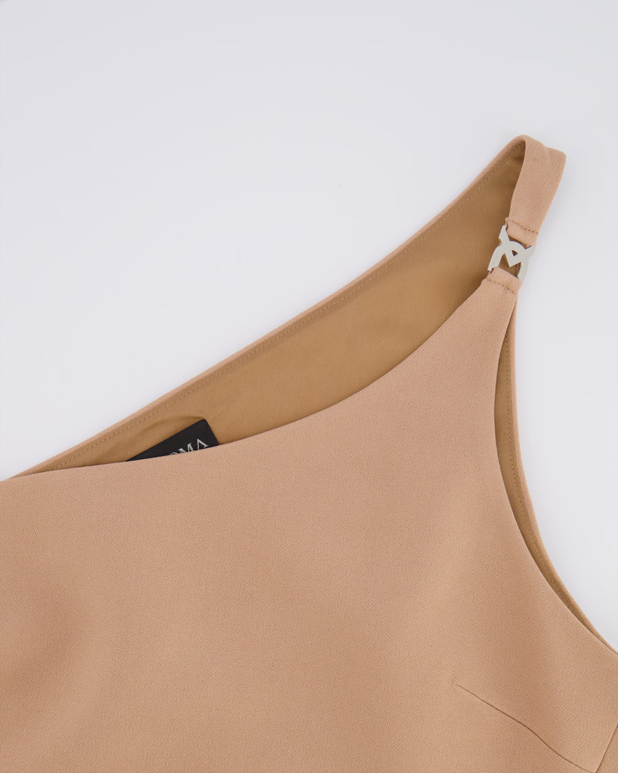 David Koma Beige One Shoulder Cropped Top with Silver Logo Detail Size UK 10 RRP £480