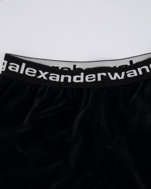 Alexander Wang Black Velour Ribbed Shorts with White Logo Band Detail Size M (UK 10) RRP £350