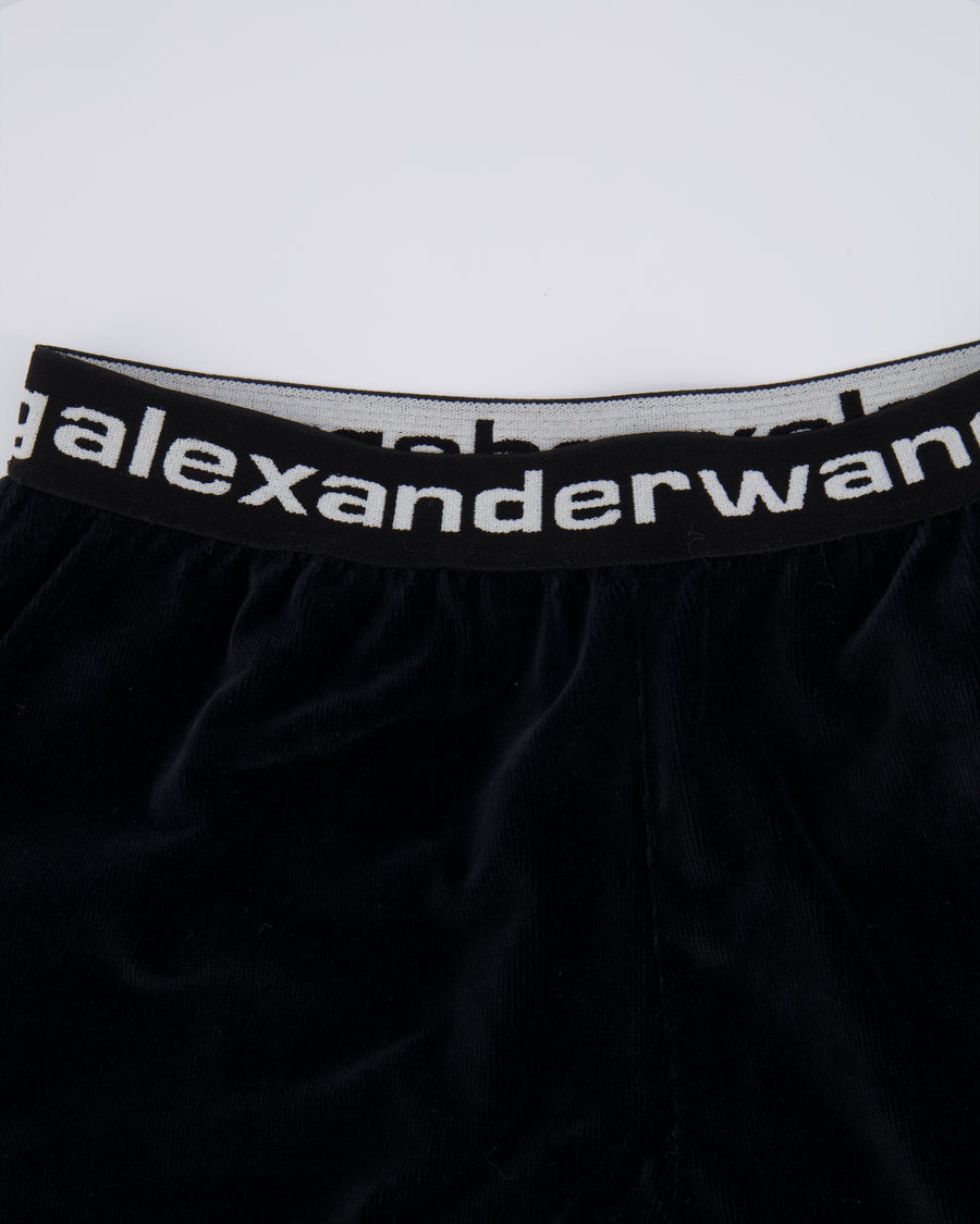Alexander Wang Black Velour Ribbed Shorts with White Logo Band Detail Size M (UK 10) RRP £350