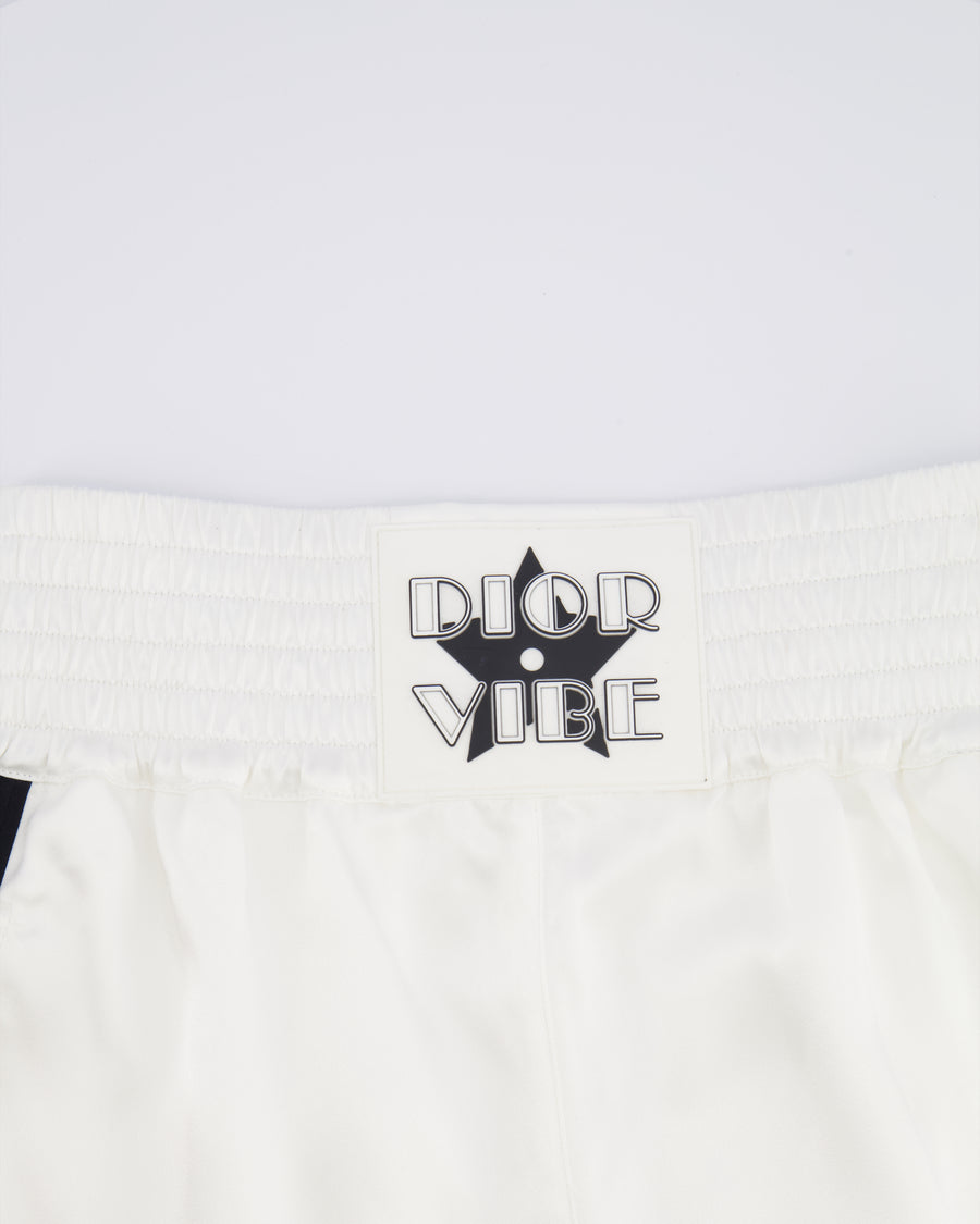 Christian Dior White Satin Shorts with Black Side Strips and Dior Vibe Detail Size S (UK 8)