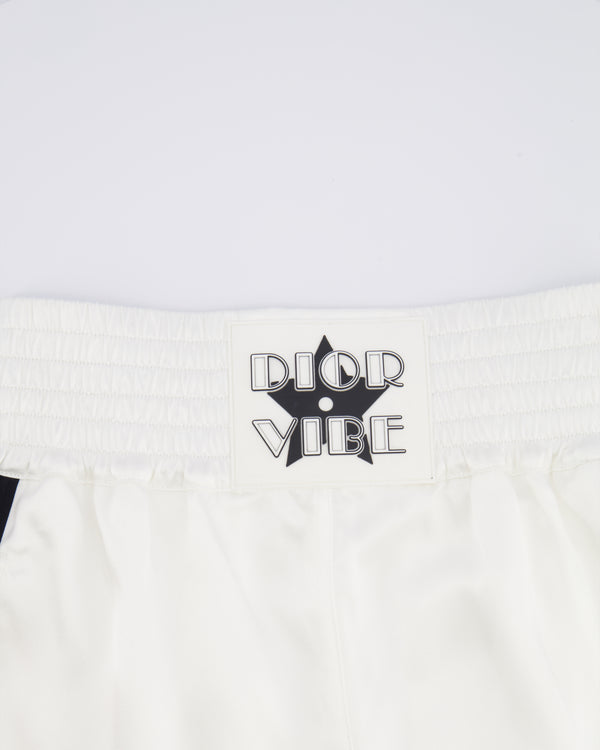 Christian Dior White Satin Shorts with Black Side Strips and Dior Vibe Detail Size S (UK 8)