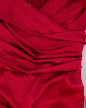 Dolce & Gabbana Red Silk Draped Mini Dress with Rouched Sleeves Detail Size IT 42 (UK 10)